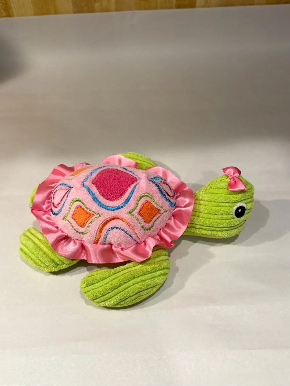 Maison Chic Sea Turtle Green Corduroy Pink Plush Stuffed Animal Small